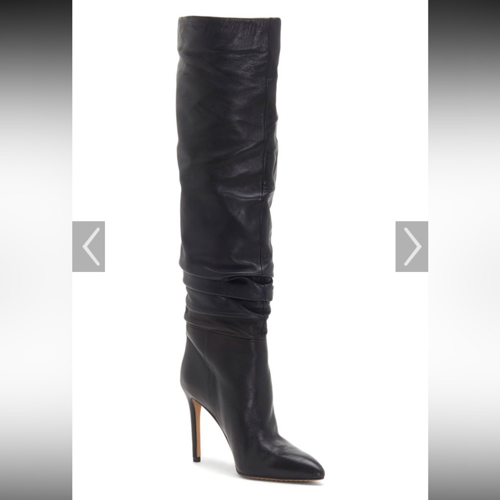 VINCE CAMUTO—Black Leather Knee-High Stiletto Boot